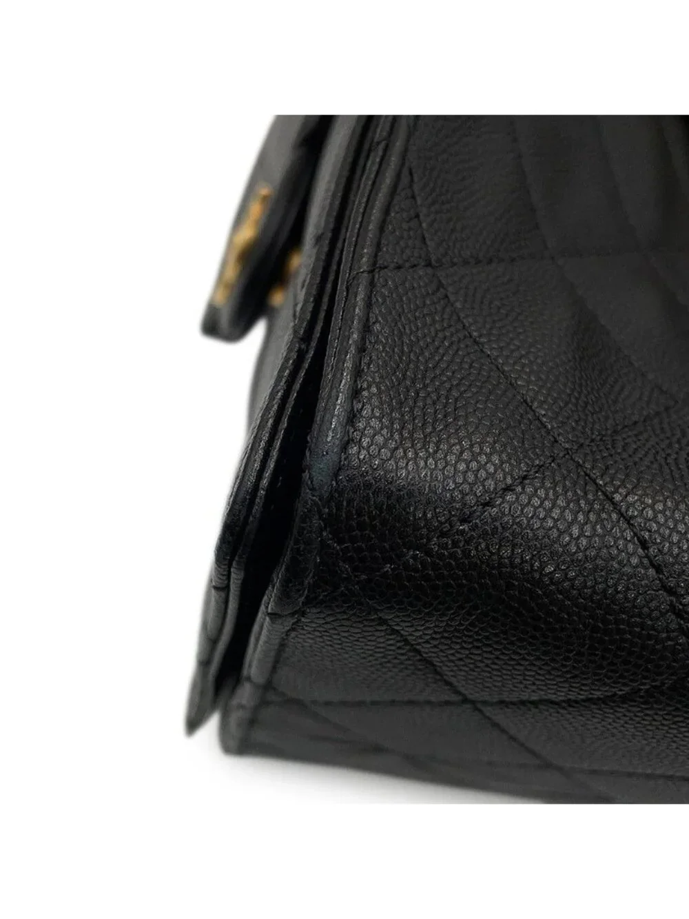 Chanel Chain Shoulder Bag 25 Medium CC Logo Quilted Caviar Leather Black